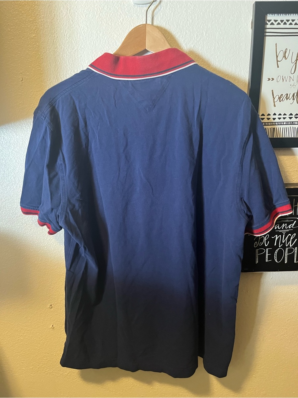 Tommy Hilfiger Navy Polo with Red Contrast Collar - Picture 4 of 6